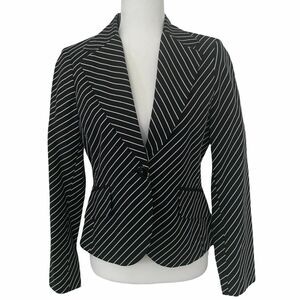 Jones New York Signature Womens Black White Striped Cotton Blazer Jacket Size 6